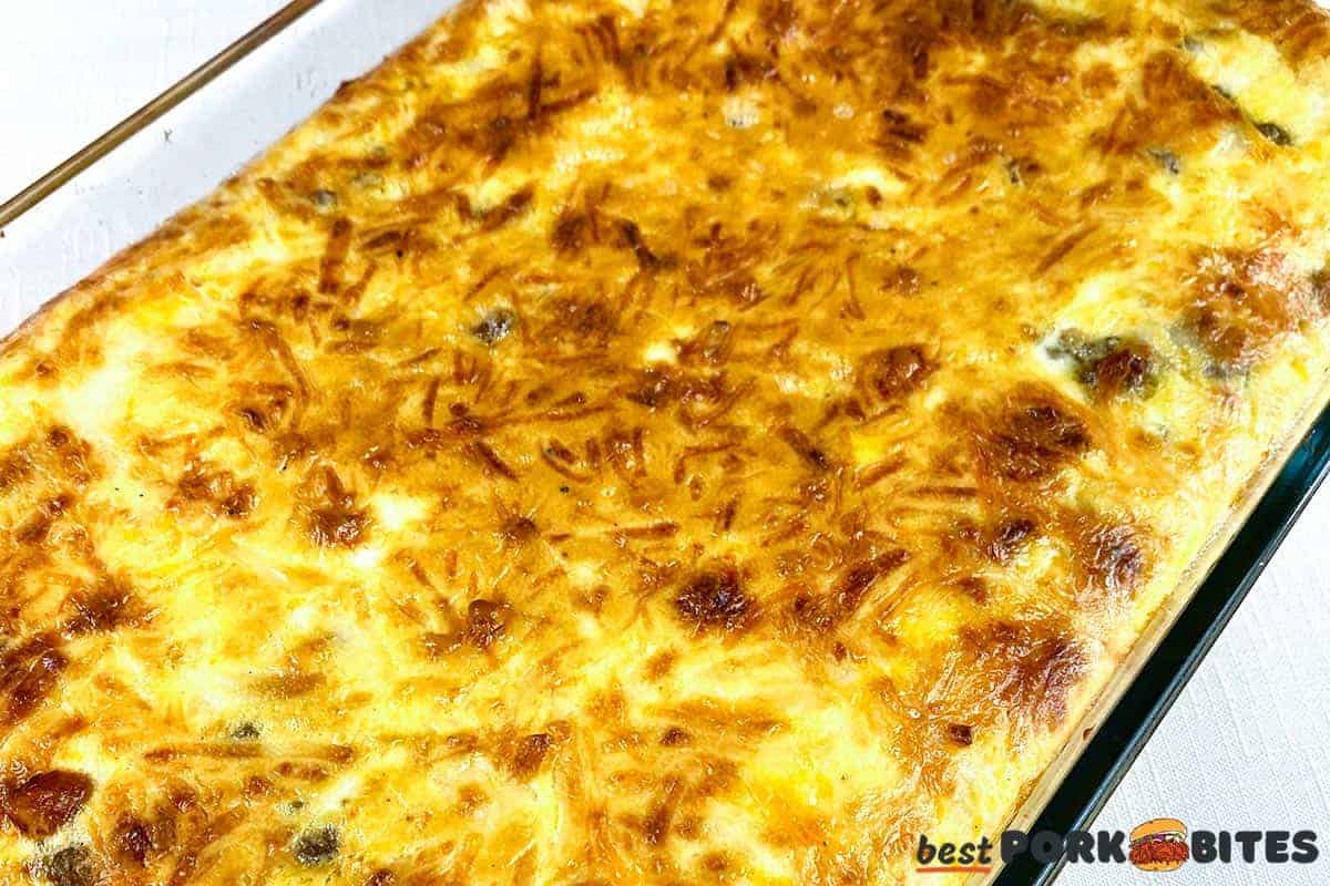 breakfast casserole straight out of the oven
