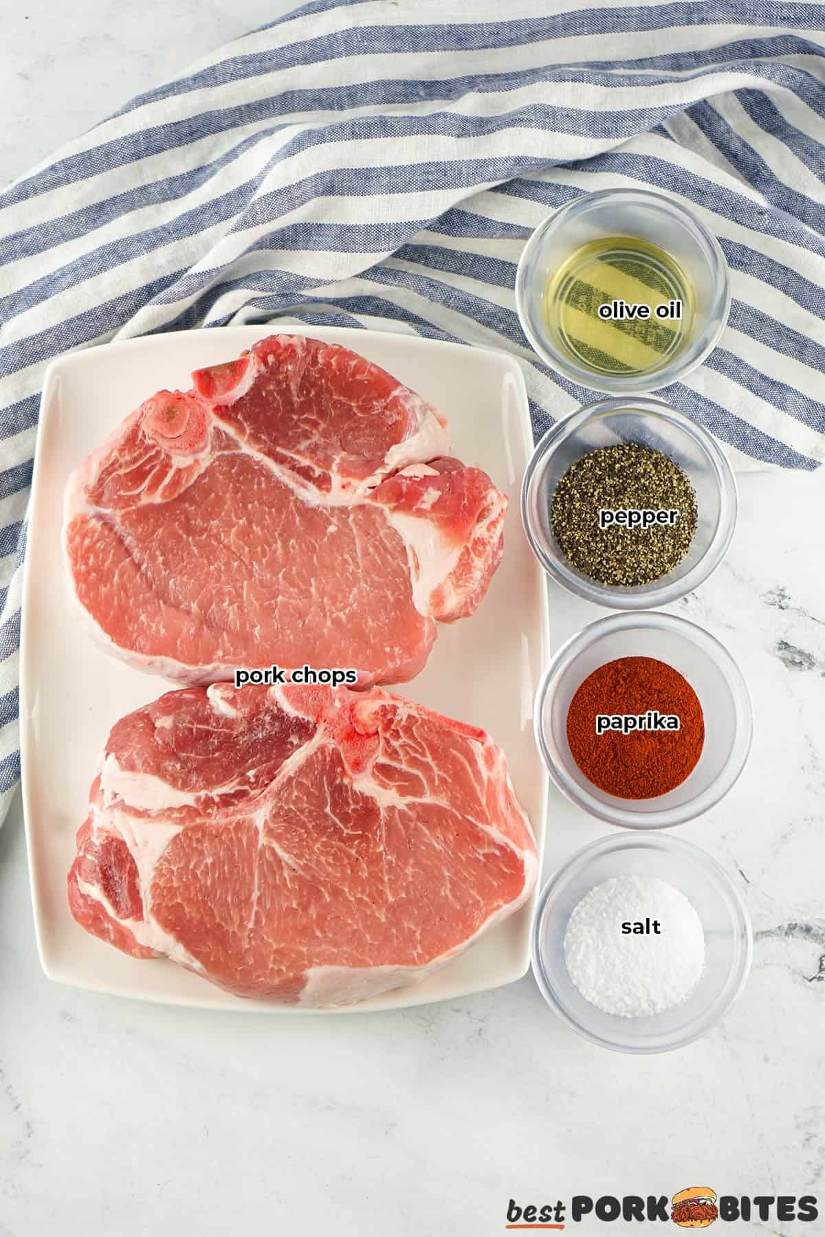 ingredients for grilled pork chops with labels