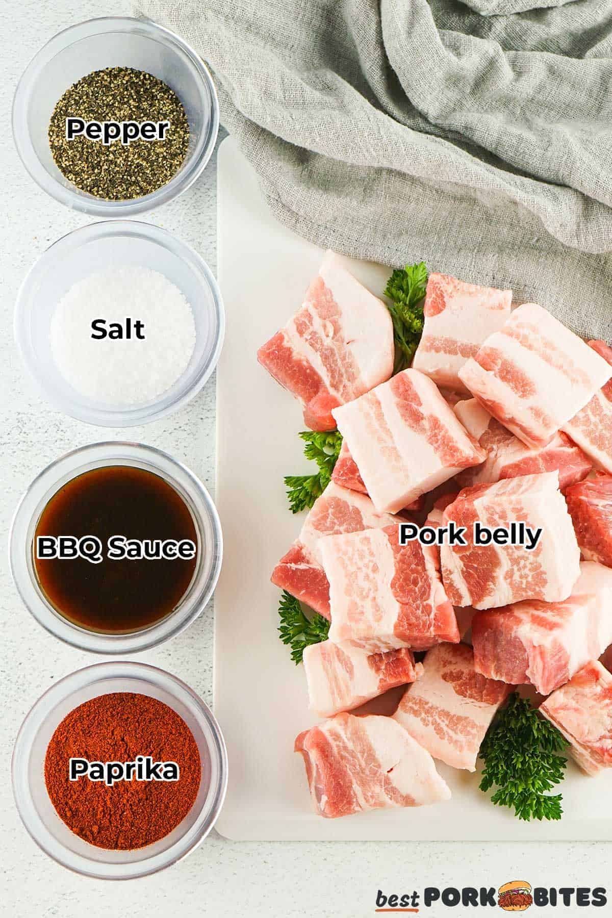 the ingredients for pork belly rub with labels
