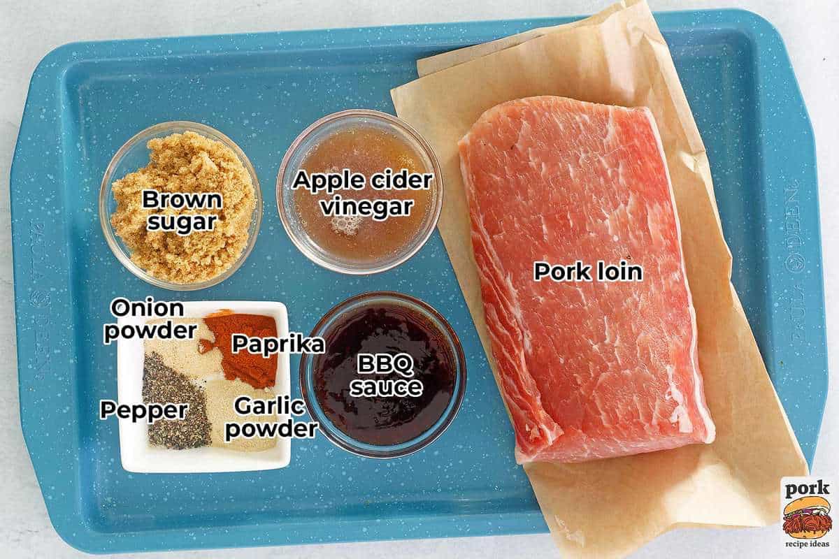 all the ingredients for pulled pork with labels