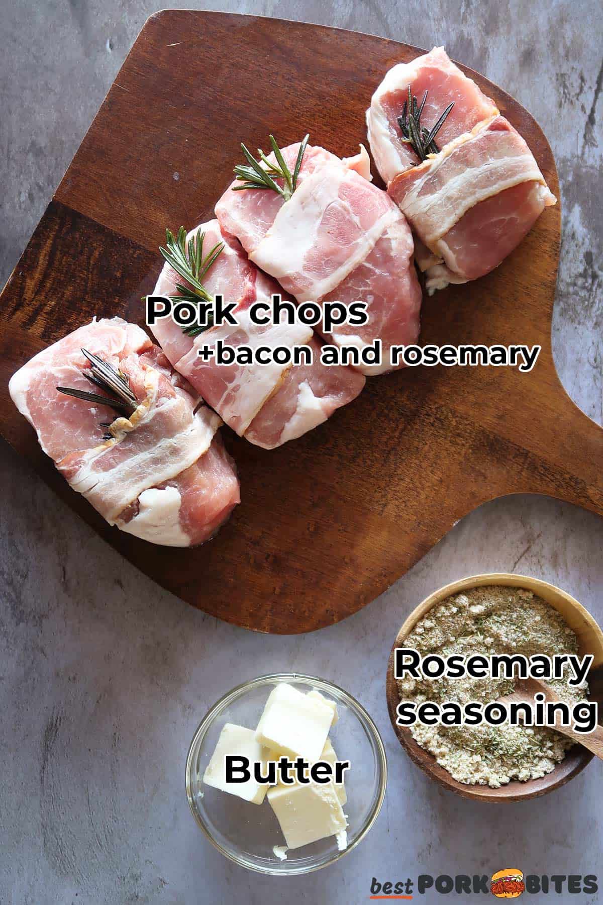 sous vide pork chops ingredients with labels